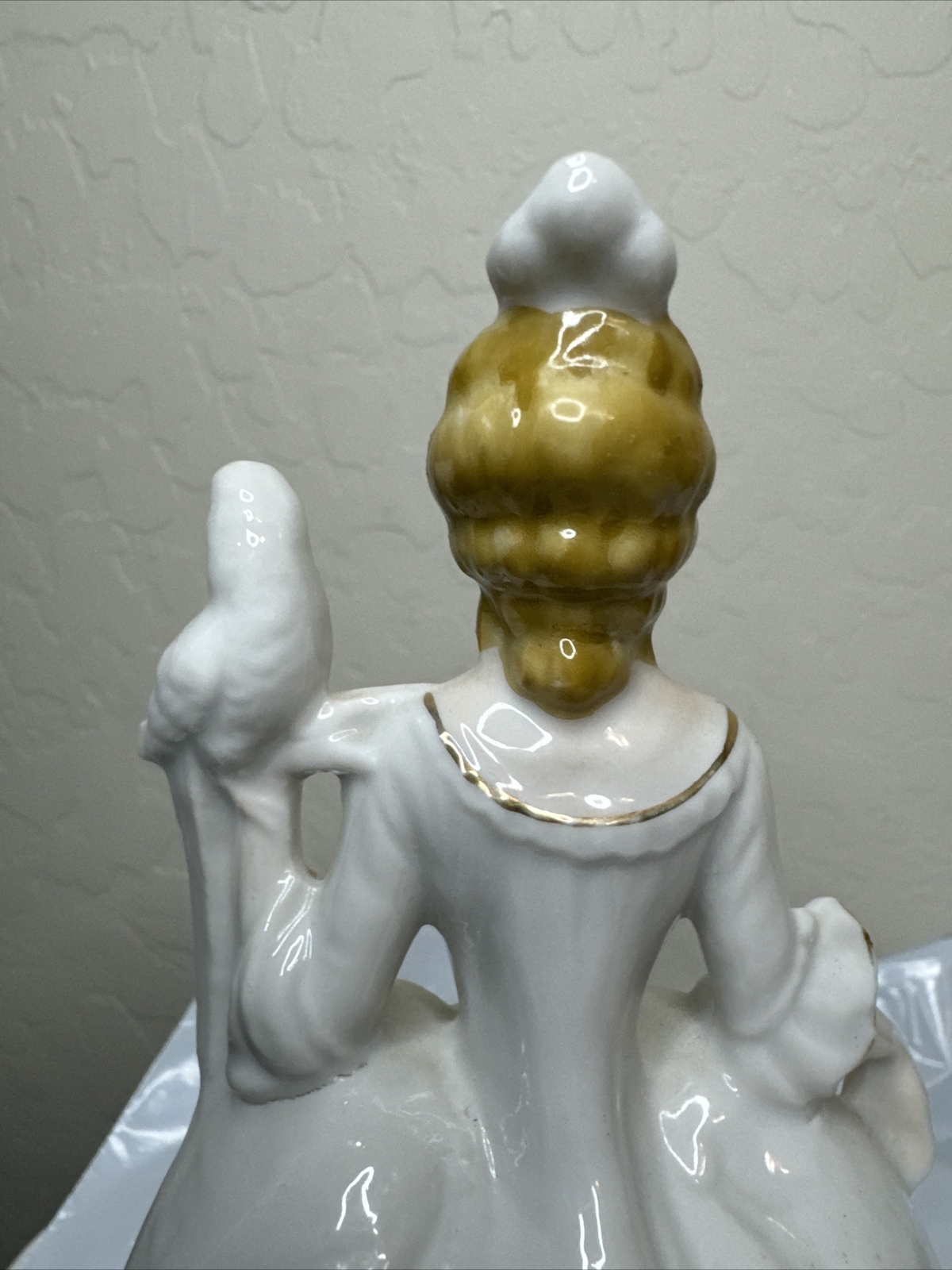 Porcelain Figurine, Victorian Lady with Bird, 7 1/4″ Japan
