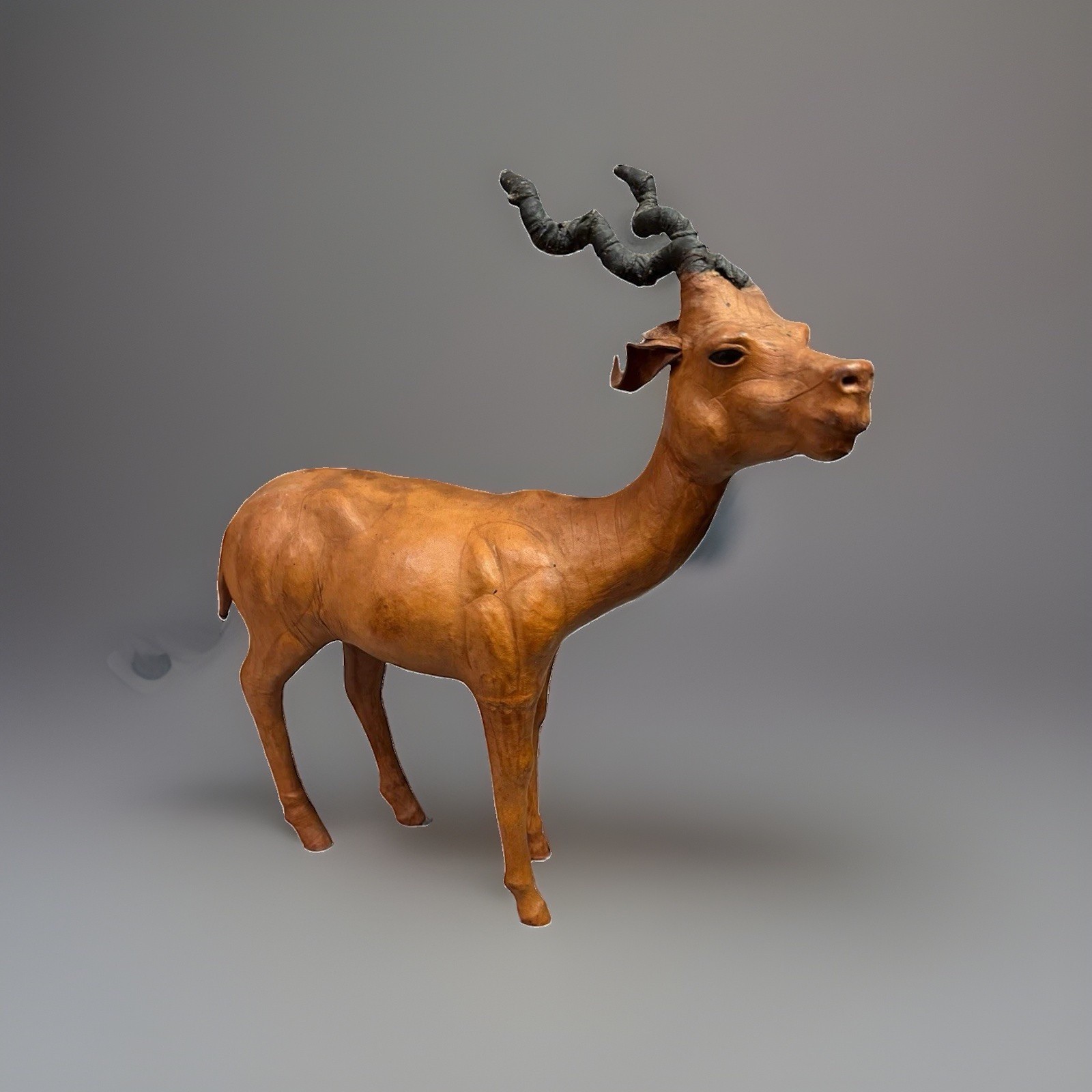Antelope Leather Wrapped Figurine Statue Glass Eyes Large Vtg Gazelle Impala