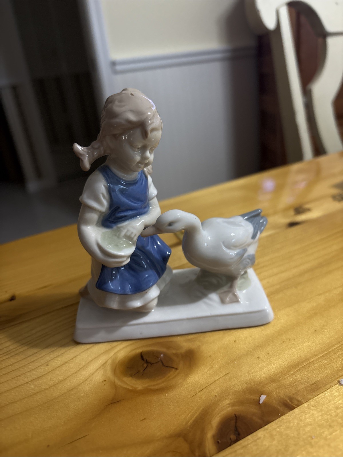 Vintage Gräfenthal Girl Figurine Feeding Goose/Porcelain/Marked On Bottom/1859