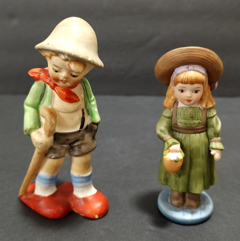 Vtg Pair of Porcelain Boy Girl Figurines Giordano Italy and Occupied Japan 4.50″