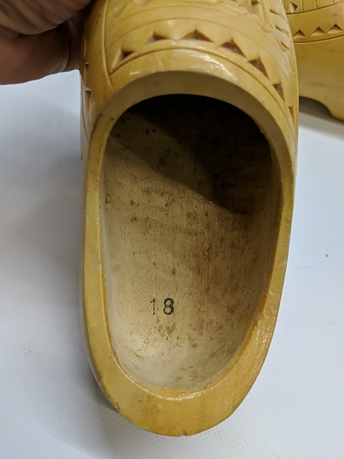 Dutch Wooden Clogs Hand Carved Shoes Approx Kids 3.5 Size