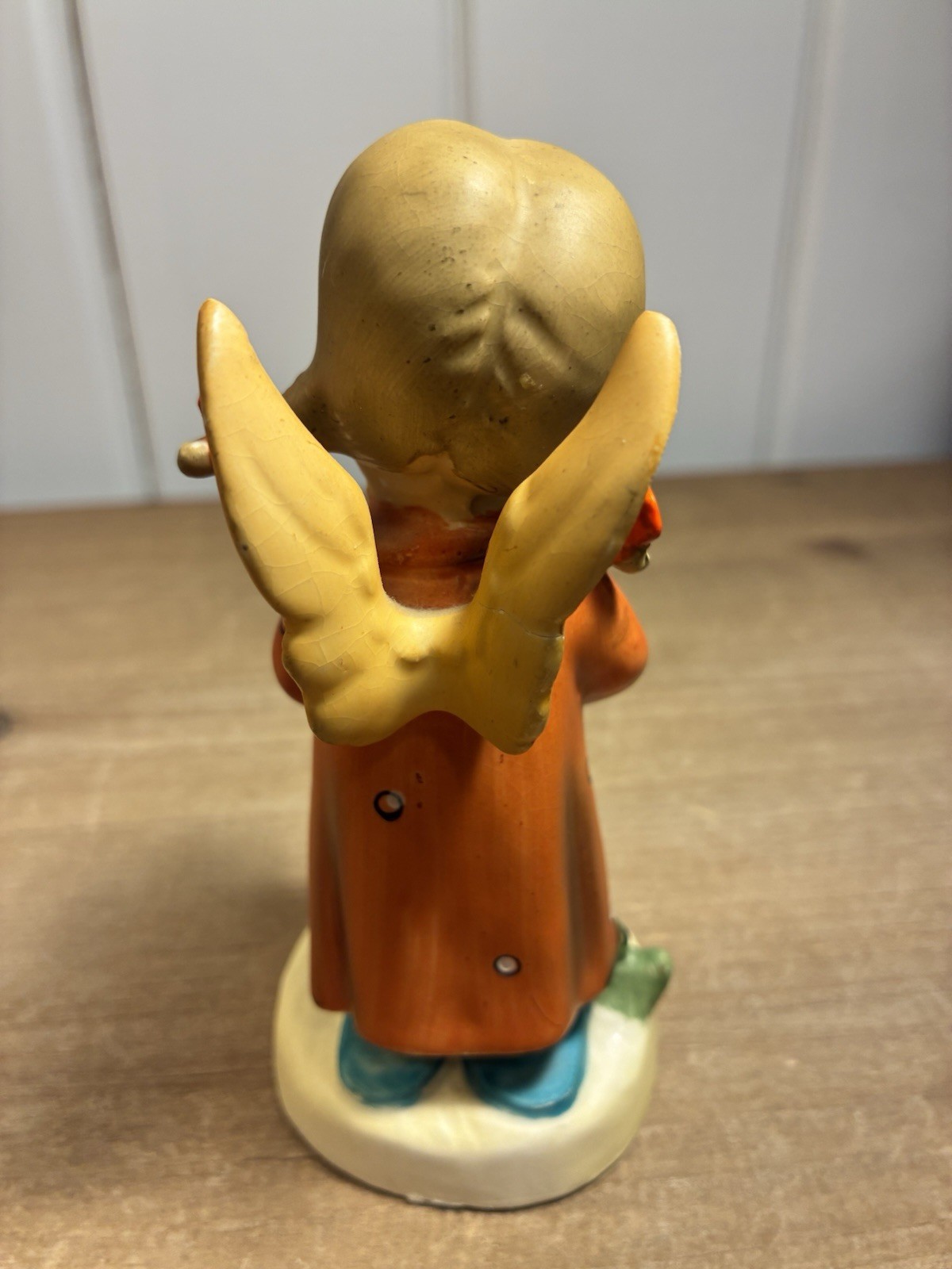 Hummel Angel Porcelain Figurine with Harp Painted Orange Beige Blue Collectible