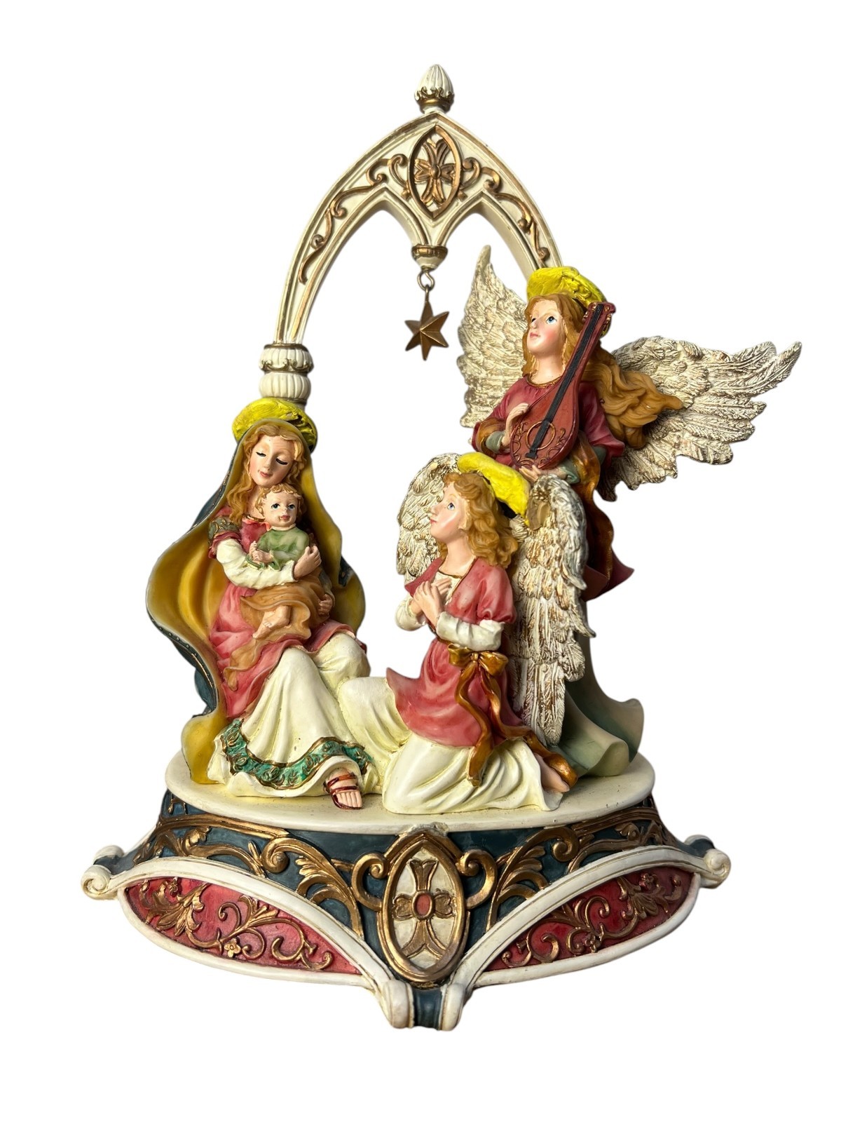 Two Angels with Madonna & Child Musical Figurine Christmas Religious Anytime