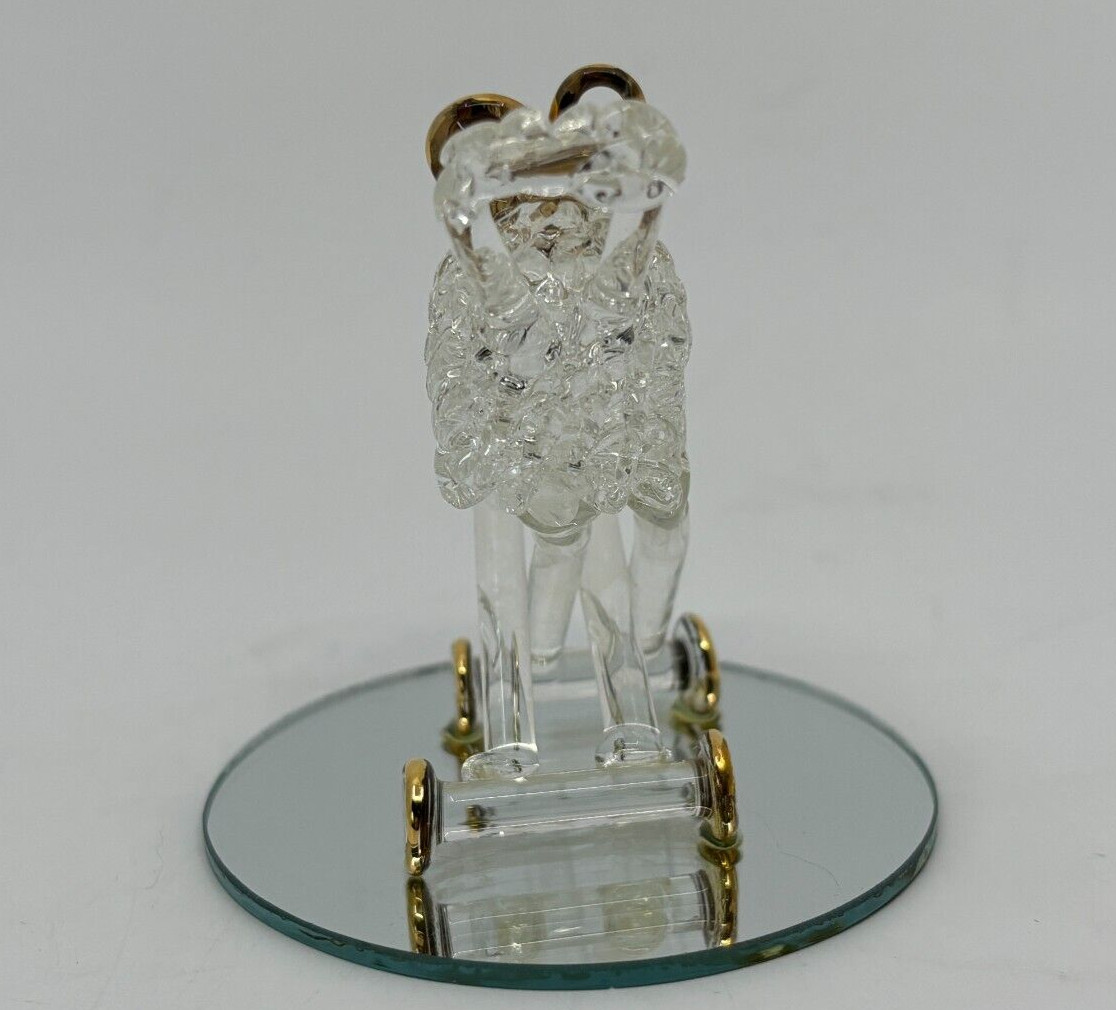 Set Of 4 Spun Glass Figurines Mirrored Base Kittens Shoe Baby Carriage Apple
