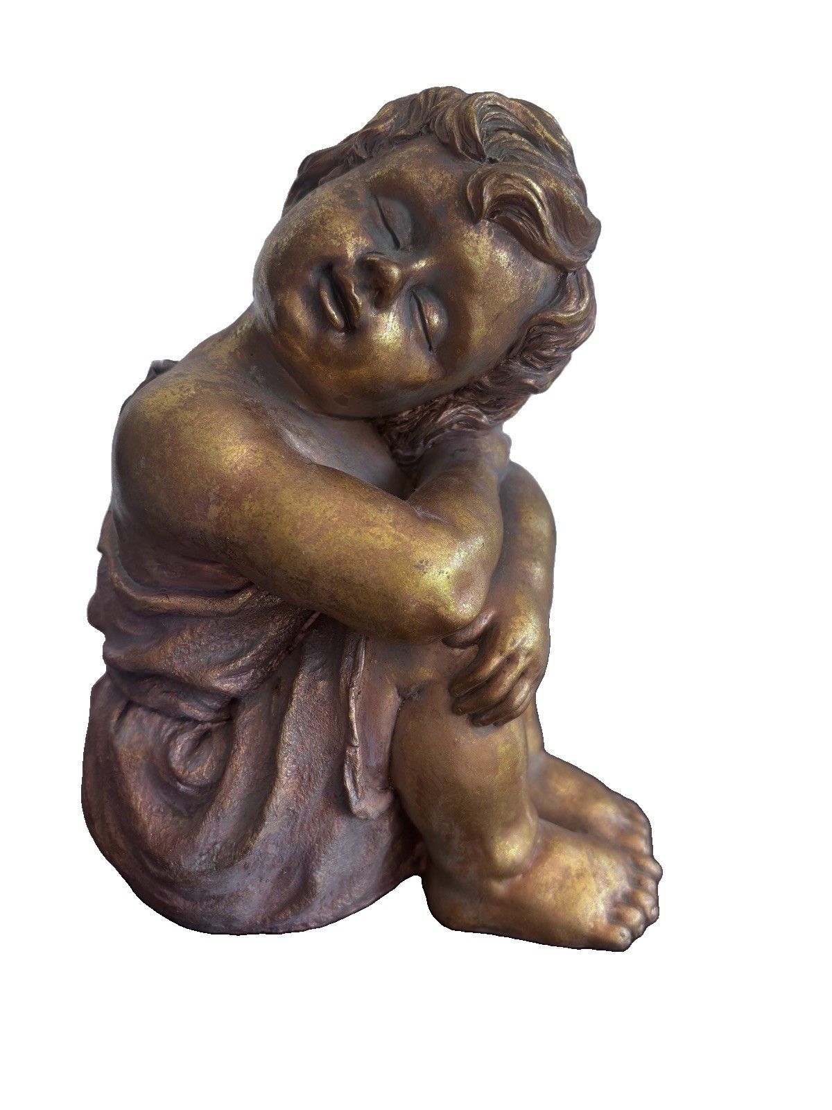 A Pair Of Vintage Style Cherub Shelf Sitters Resin Gold Bronze Finish Burton USA
