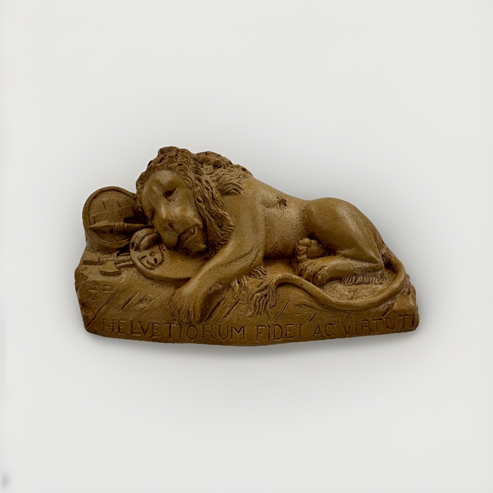 Carved Switzerland Lion of Lucerne Helvetiorum Fidei Ac Virtuti Figure