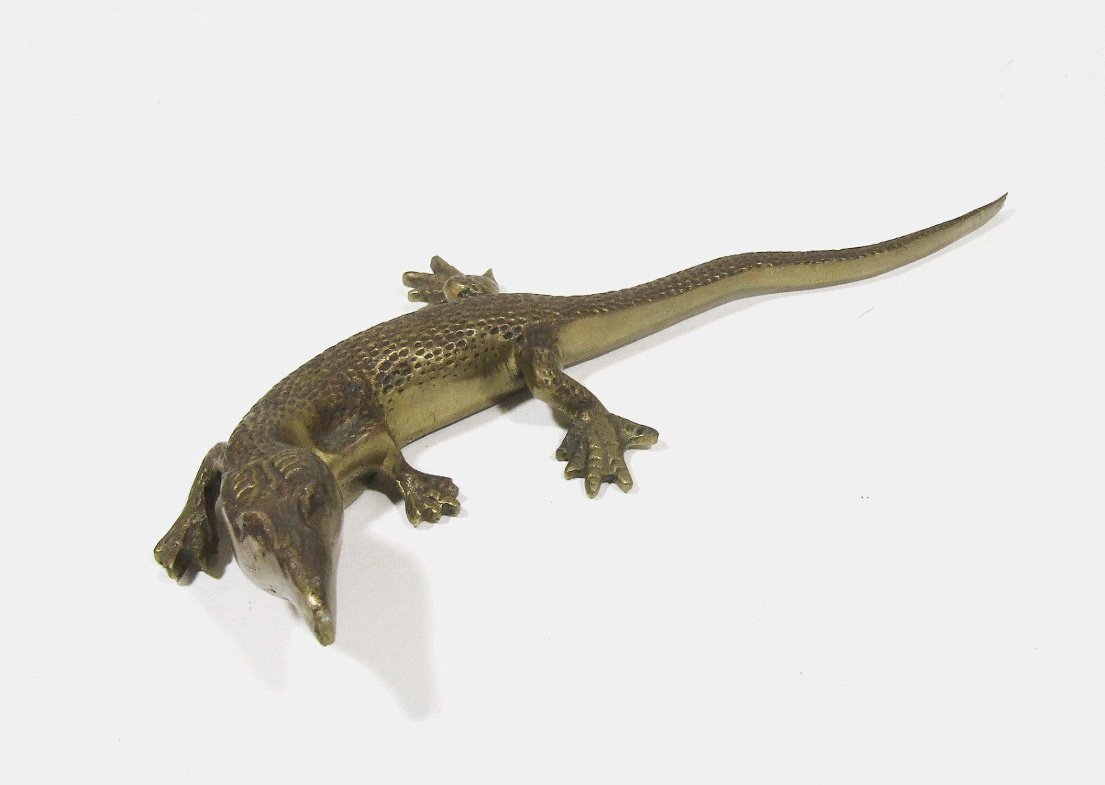 Mid-Century Vintage Solid Brass Lizard Figurine – Made in England, 9.5 inches