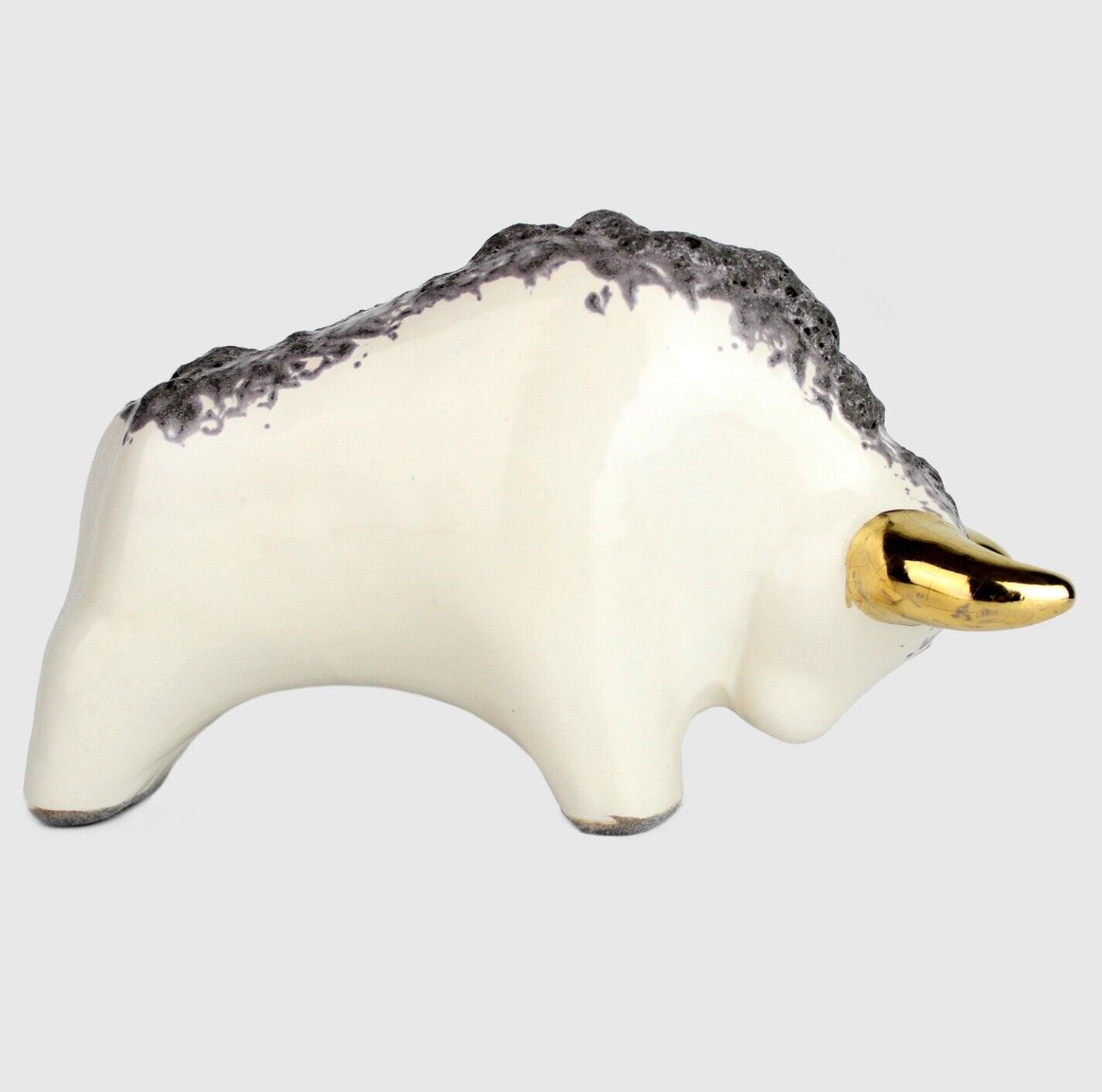 Vintage Ceramic bull buffalo fat lava gold horns Otto Keramik West Germany MCM