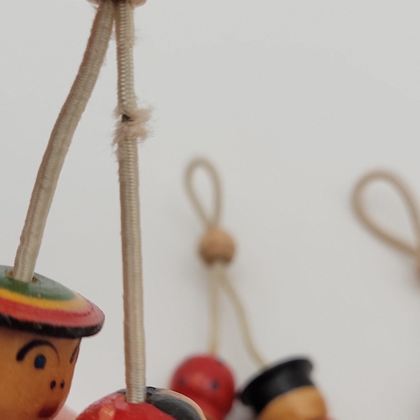 Vtg Ukraine Wooden Figures Pair Cord Hanging Dolls Kokeshi Style Folk Art 3 Pair