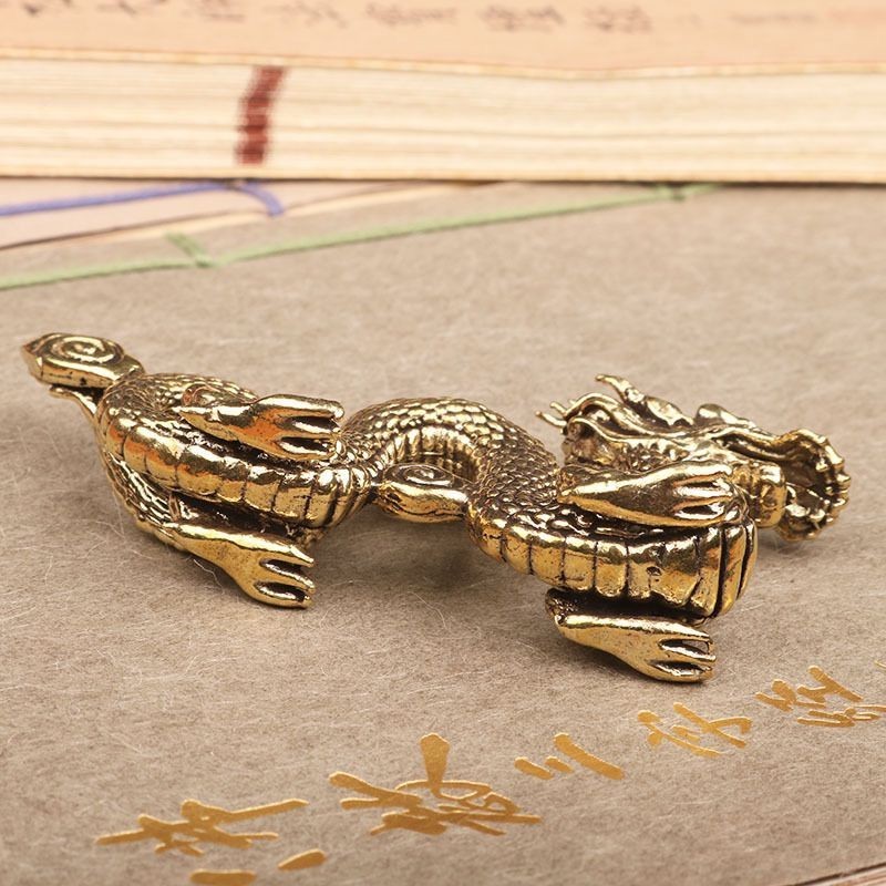 3.7 Solid Brass Vintage China Dragon Auspicious Statue Home Lucky Ornament Gift