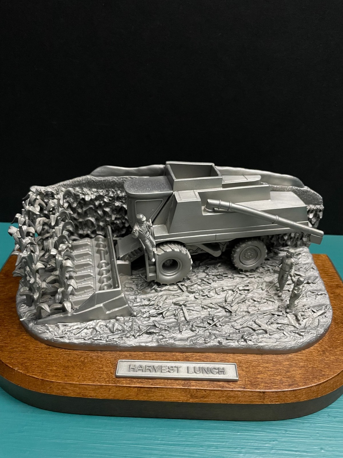 Pewter Farm Tractor Combine Corn Crop Harvest Fields Agricultural Diorama Statue