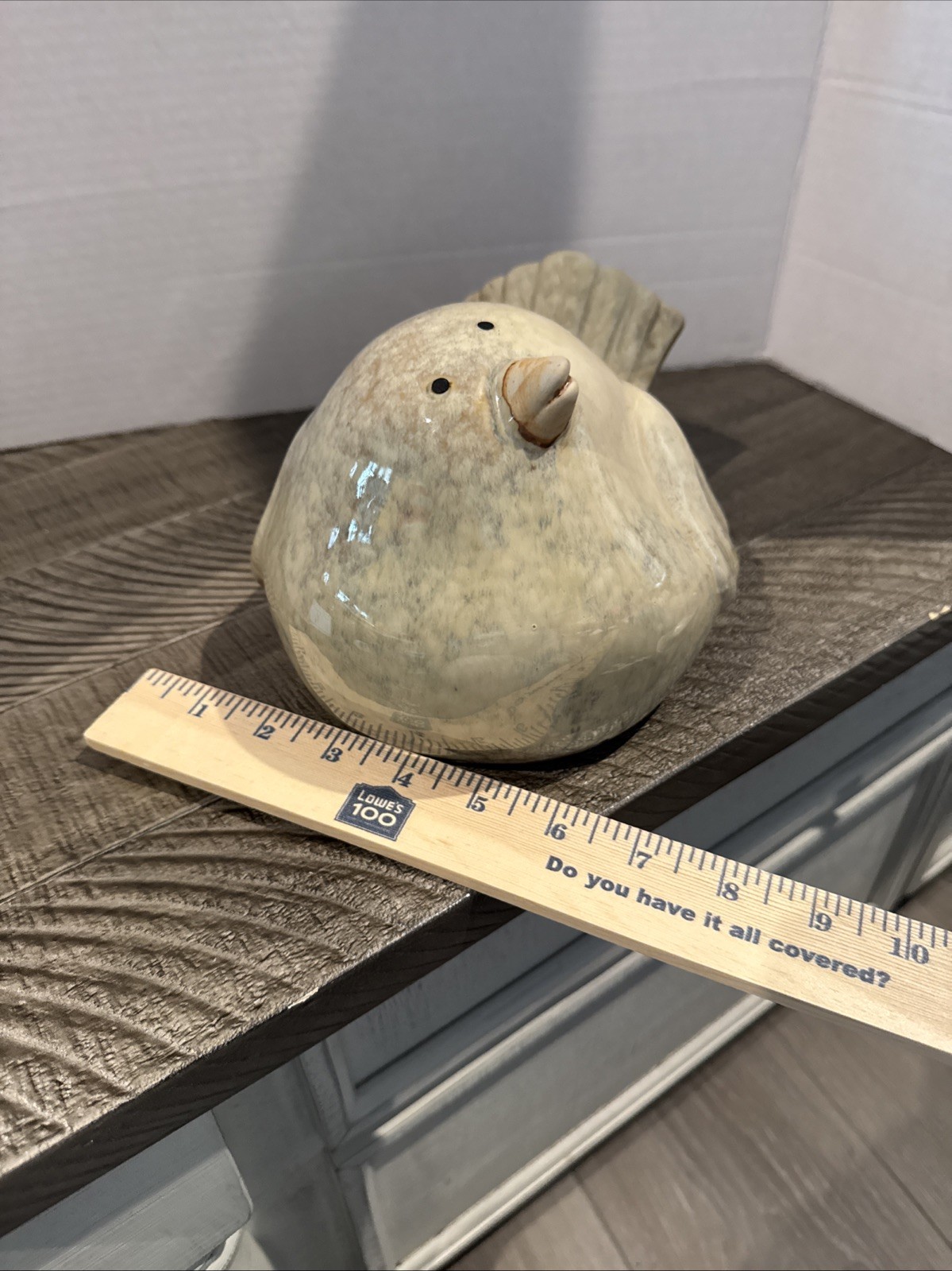 Vintage MCM Fat Bird Pottery Stoneware Hand Painted Sculpture Boho Country