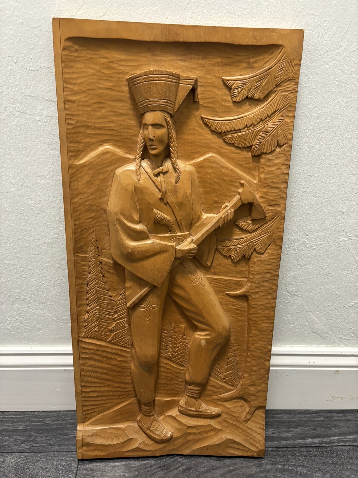Vintage Wood Carved 3 D Colonial Soldier Wall Hanging 42 1/2 By 12