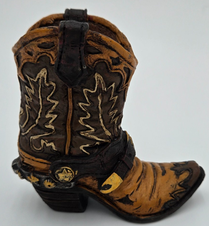 Western Cowboy Boot Figurine 4″ Tall Hollow Resin Southwestern Design Decor