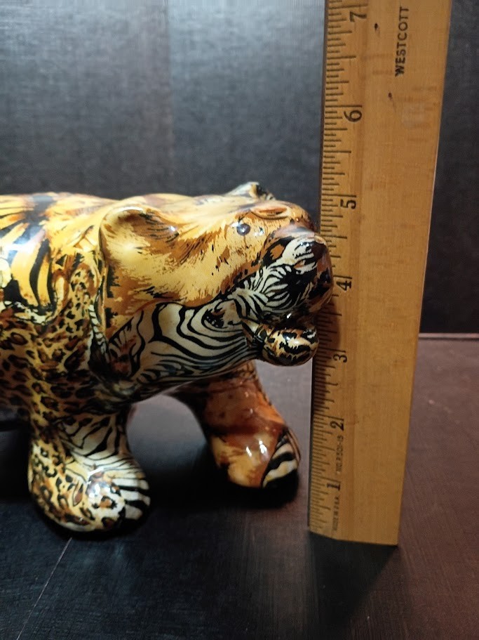 Vintage La Vie Safari Patchwork Bear Figurine Porcelain Wildlife Animal Print 9″