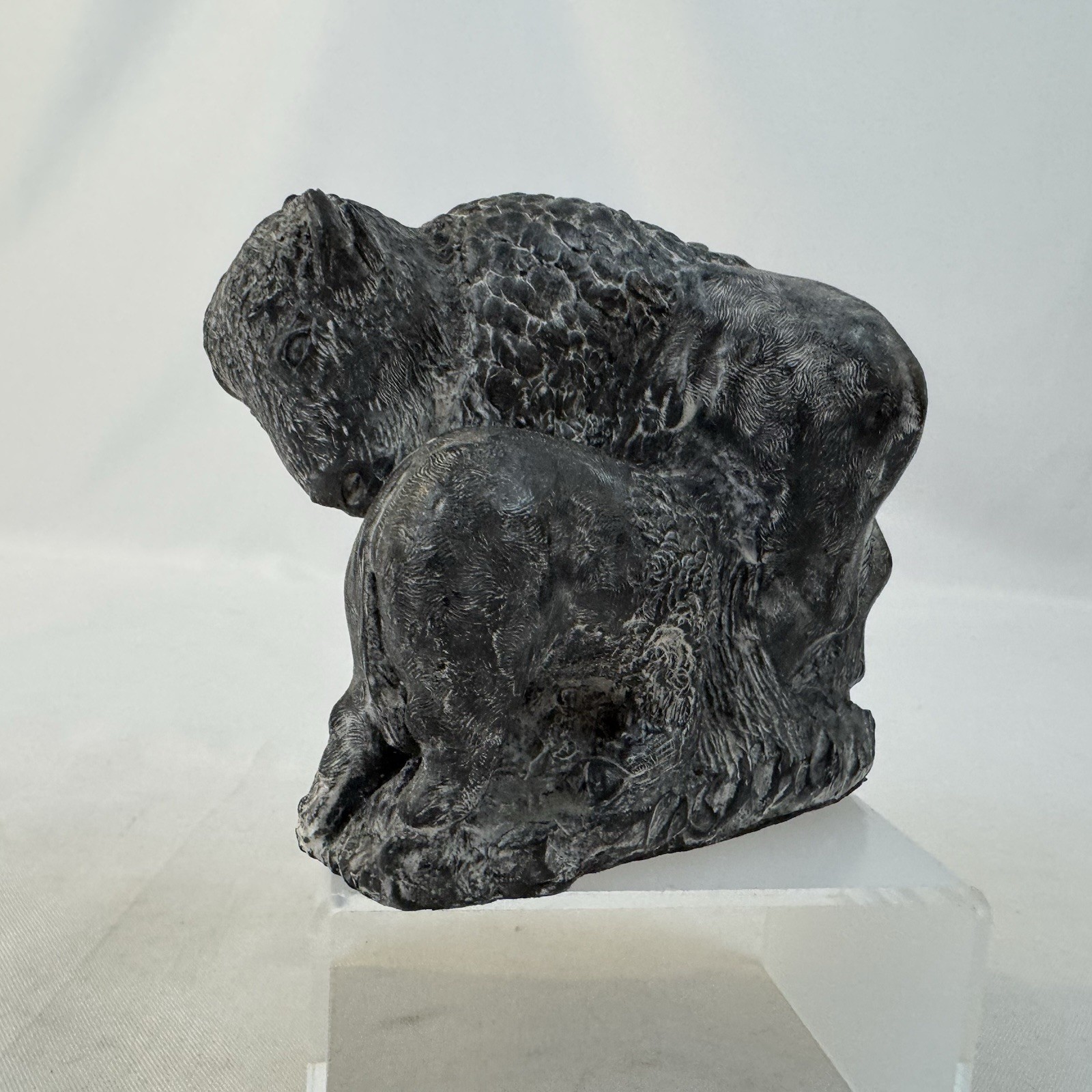 Wolf Original Bison Sculpture Handmade in Canada Stone Cast Figurine Fast Ship