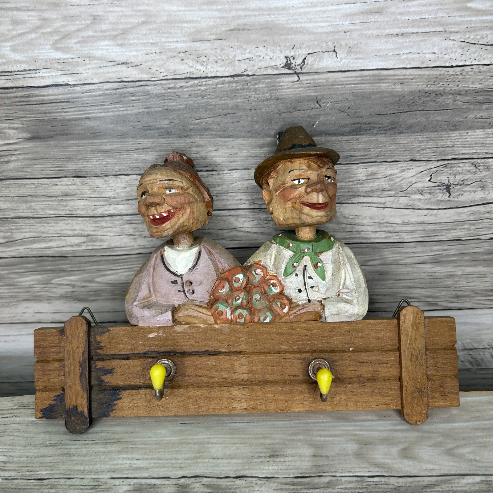 P. Maeder Lucerne Wood Key Rack Hook Hand Carved Man Woman Couple Switzerland