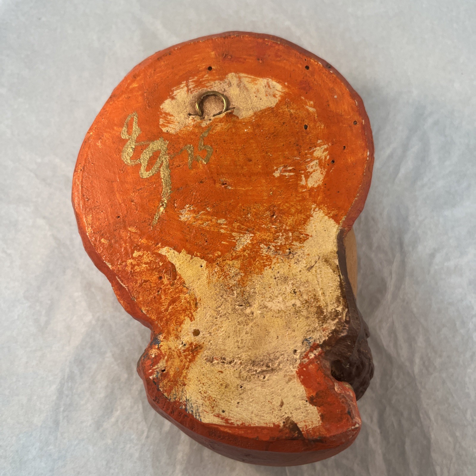 Hand Painted Orange Brown Red Chalkware Sikh Head Wall Ornament