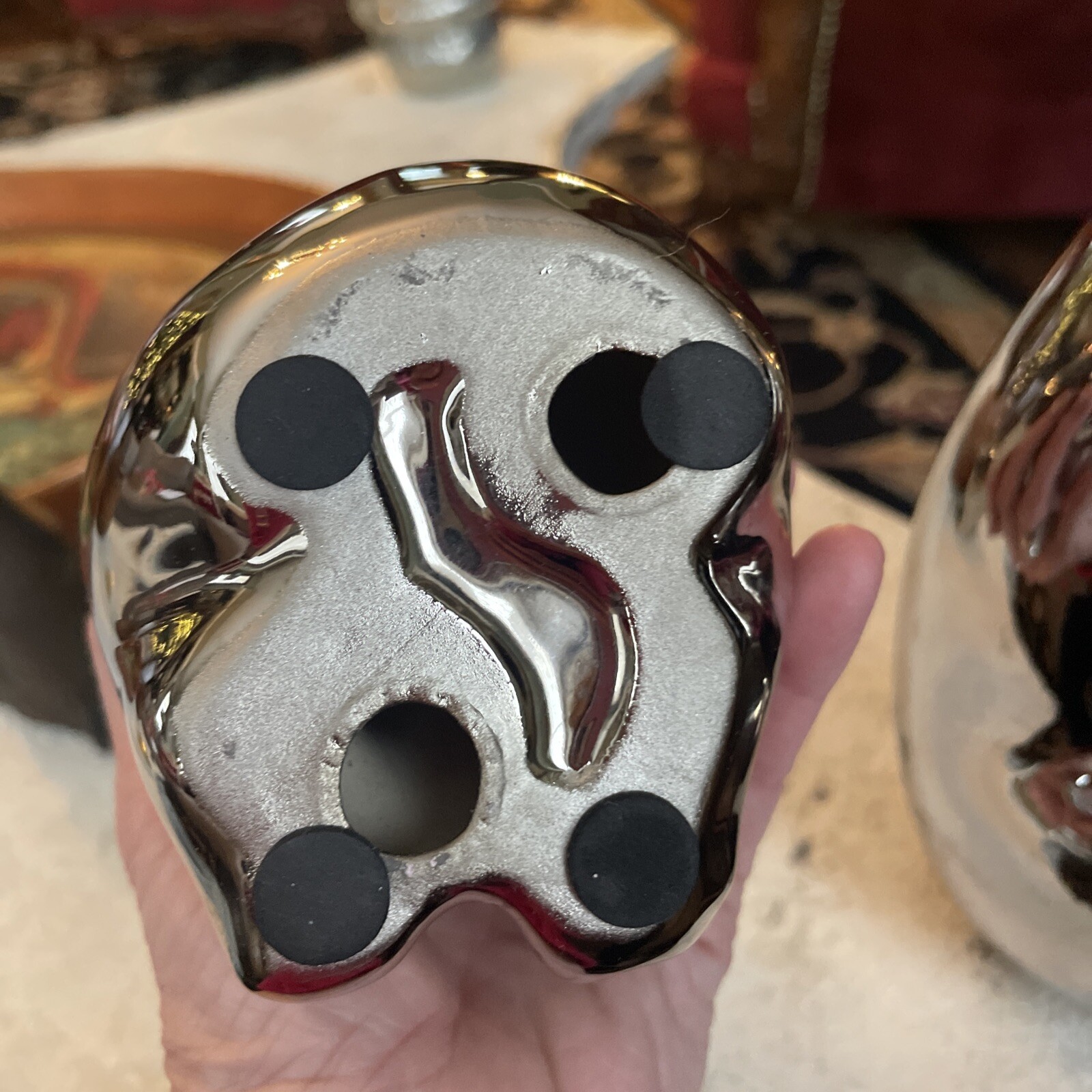 2 Vintage Jaru? Chrome Ceramic Bear Statues 10.5” 8” Mid Century Modern Metallic