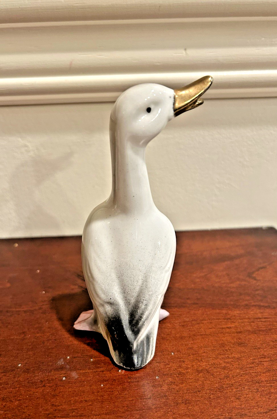 Set Of 3 Porcelain White Ducks with Gold Beaks & Black Accent Feathers-Vintage