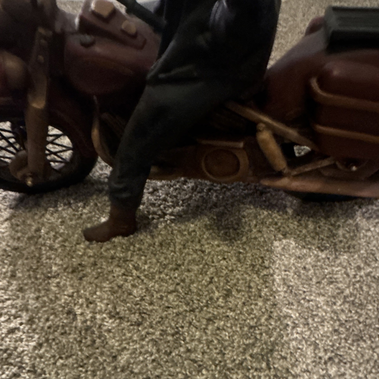Resin Painted Motorcycle Rider Figurine Sculpture, Brown Black Tan, Adults