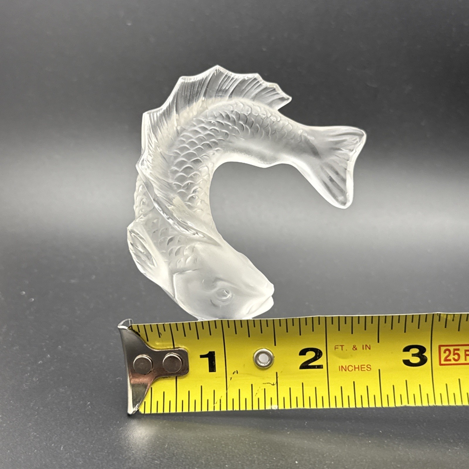 Lalique Crystal Frosted Glass Leaping Koi, Fish Goujon Paperweight Figurine