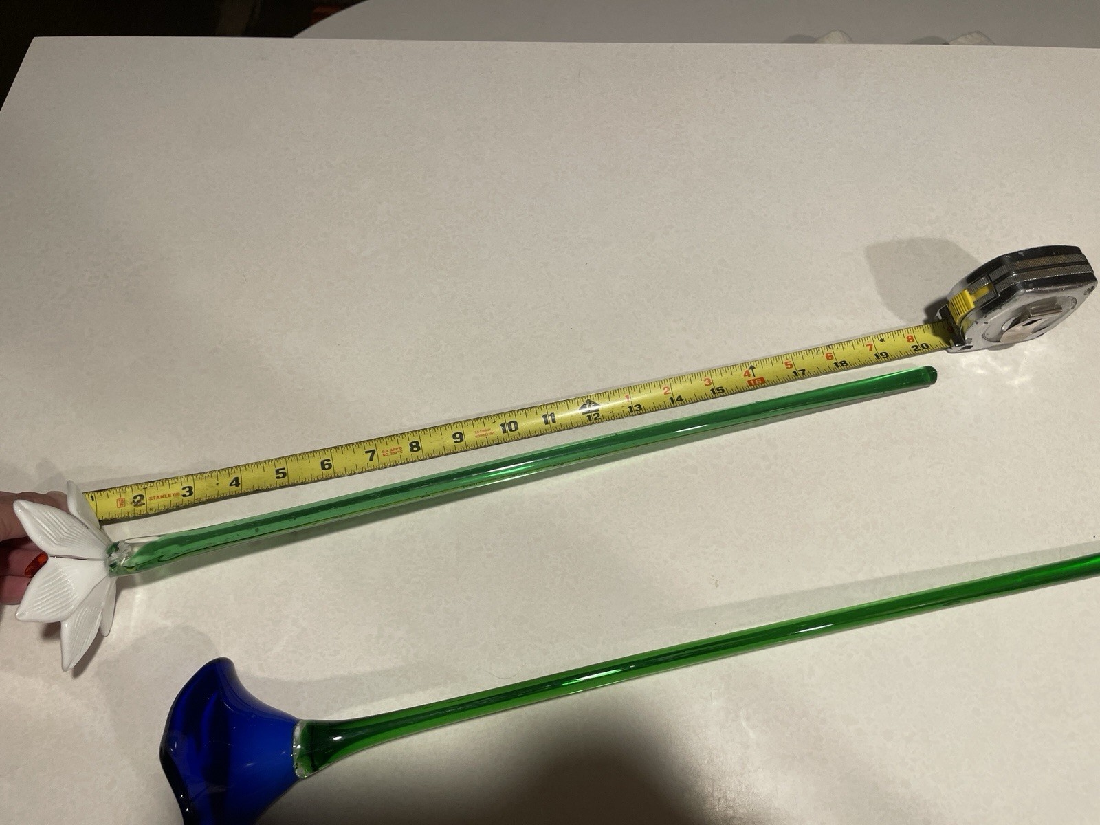 Vintage Set Of 2 Art Glass Flowers with Long Stems Each 20” Long