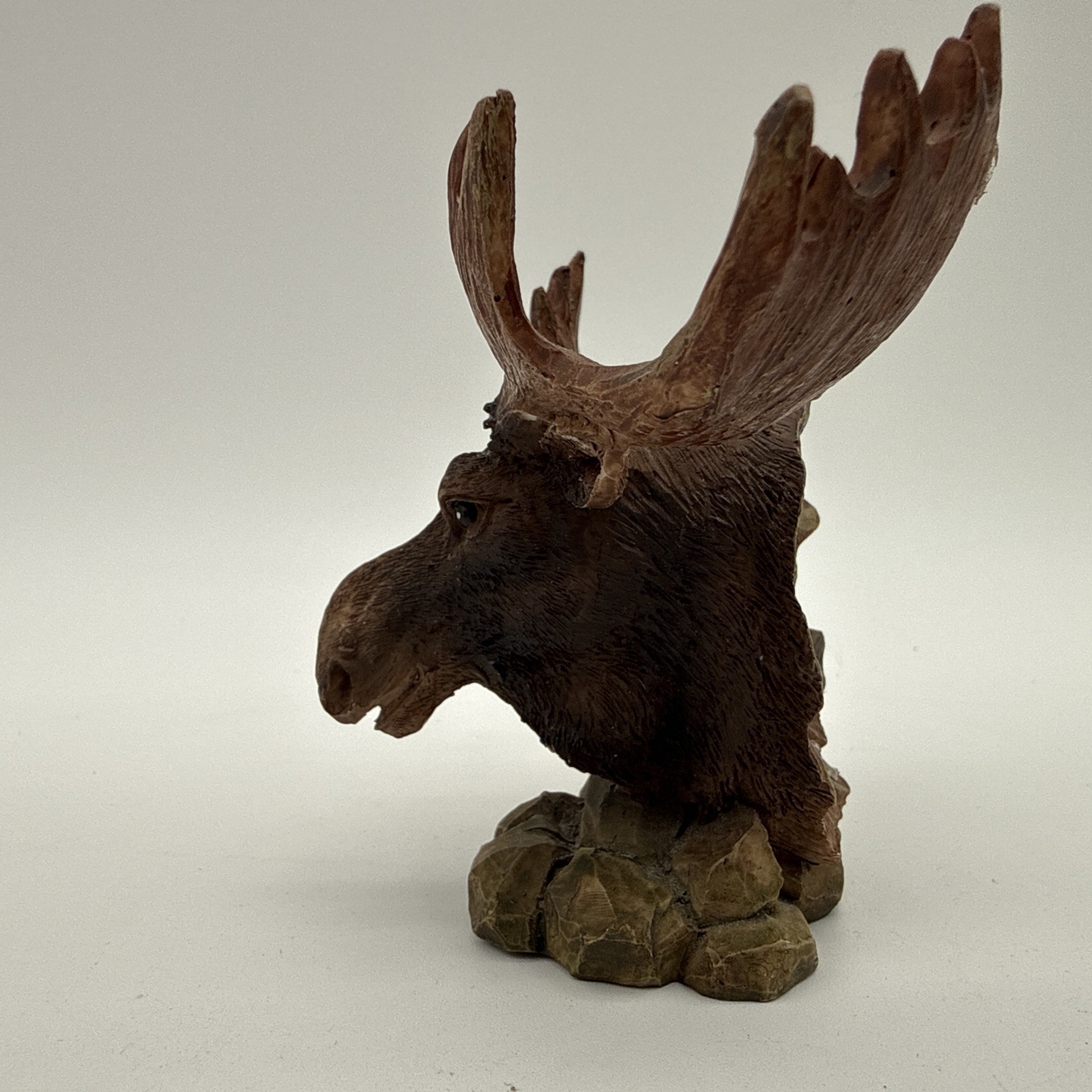 Vintage Faux Wood Moose Head Bust Figurine Cabin Lodge Rustic Wildlife