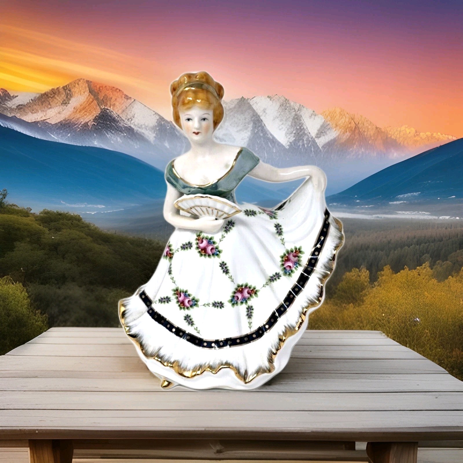 Vintage Victorian CRACKER BARREL Ceramic Porcelain Lady Figurine BEAUTIFUL