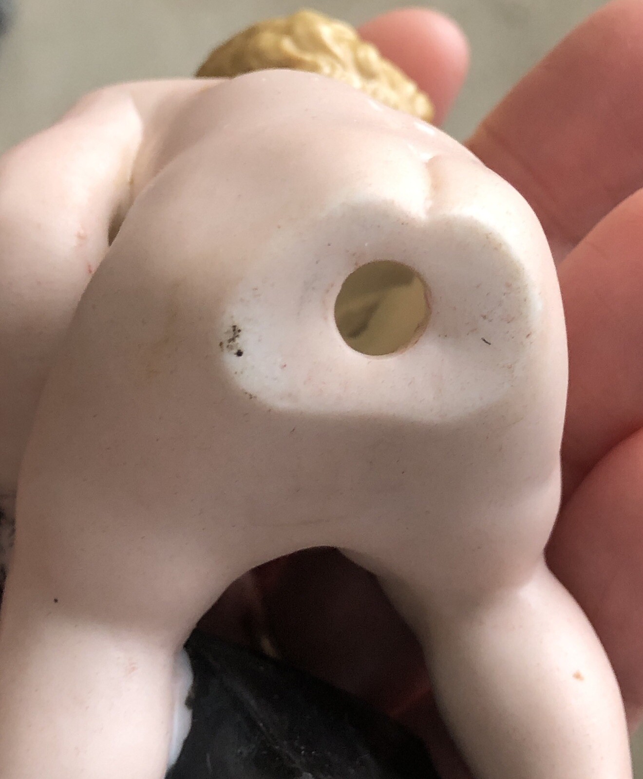 German Bisque Piano Baby with Grease Gun Ink Well Figurine
