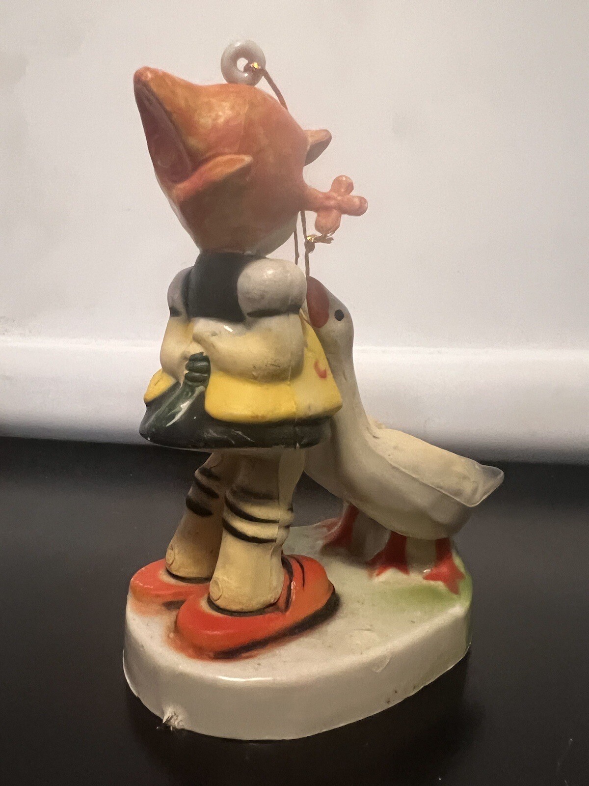 Vintage Ornament Celluloid Plastic Girl Geese Figurine 4″