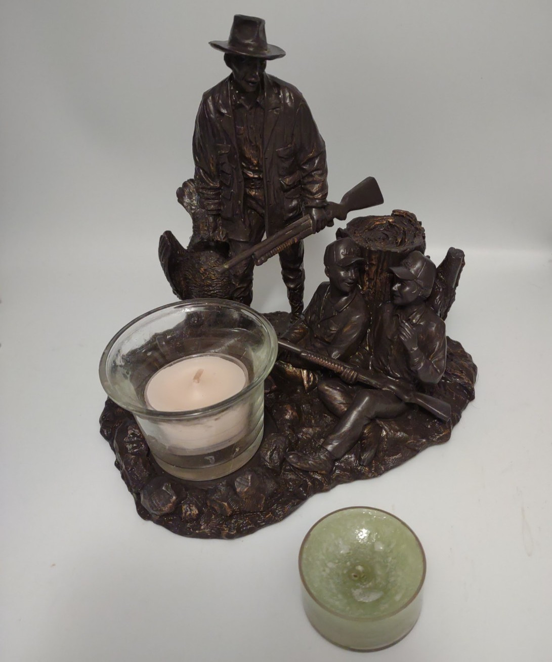 Friendly Turkey Hunt Bronze like Sculpture Statue Boys, Cowboy, Turkey 6 1/2″h