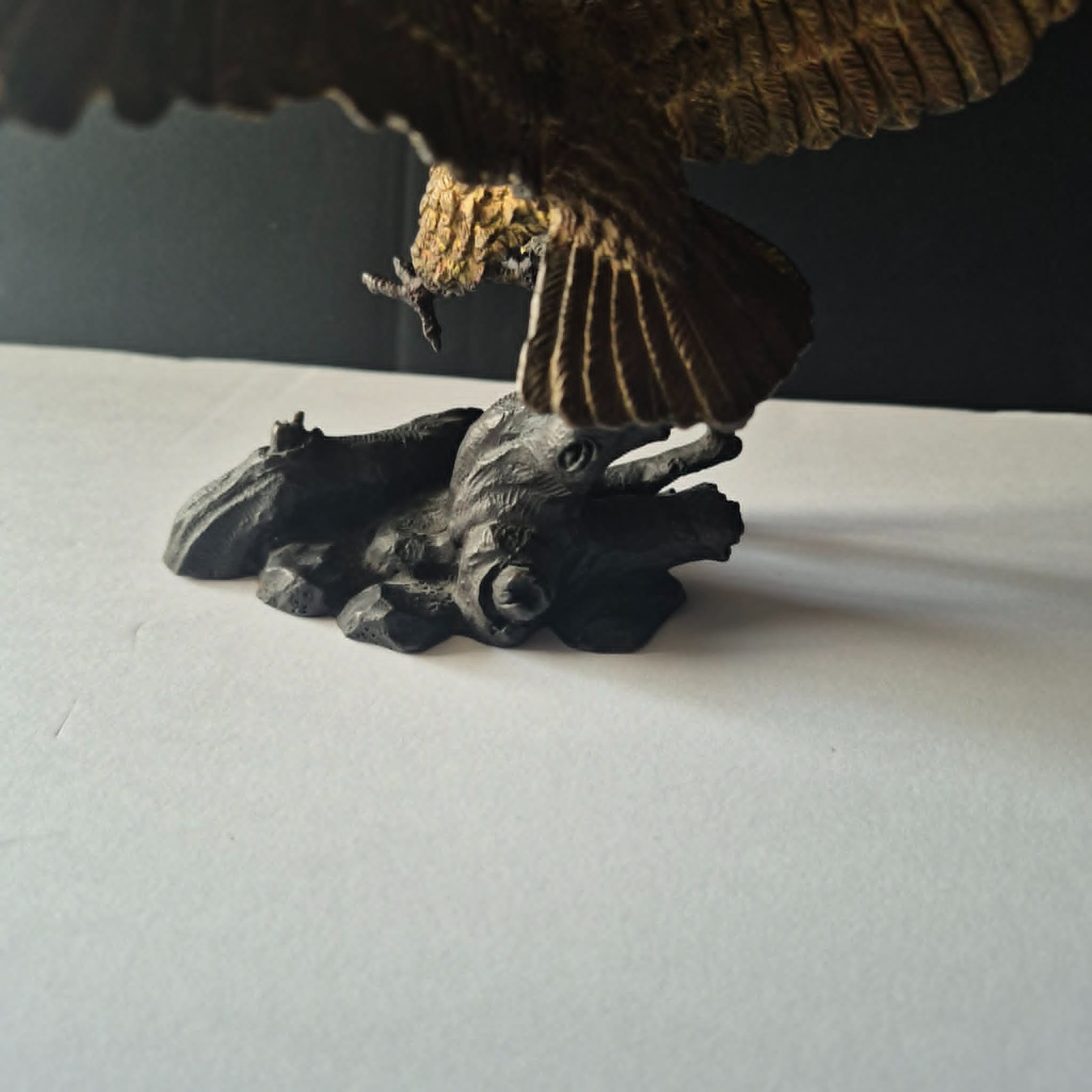 Solid Bronze Eagle Sculpture Hunting/Launching From Branch 8″ Heavy 3 lbs Patina