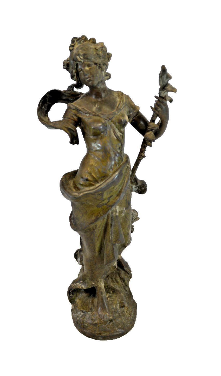 Antique 18” Cast Spelter Victorian Maiden — READ