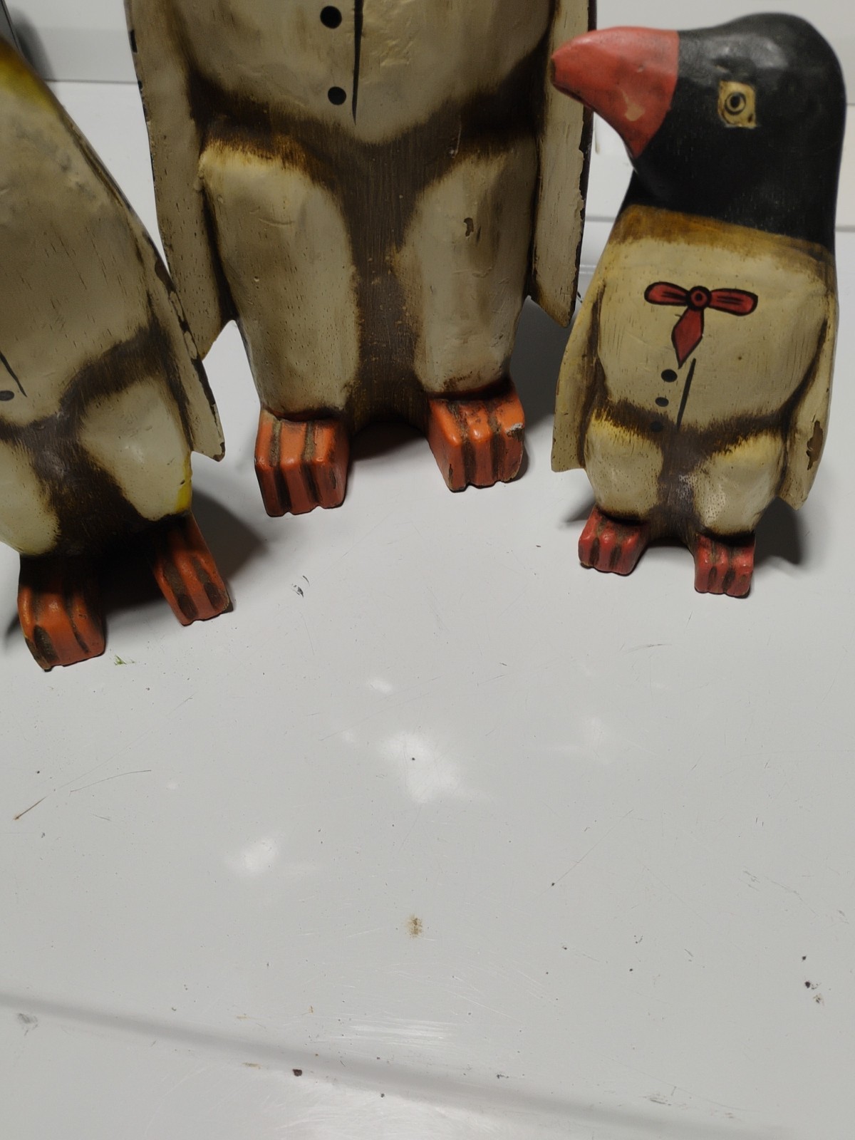 3 Wooden Hand Carved and Hand Painted Penguin Figurines – different sizes
