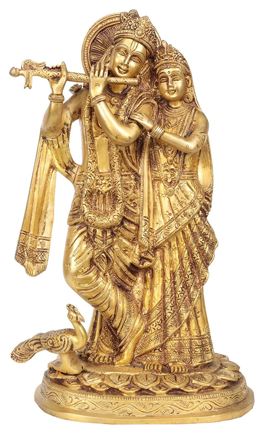 Brass Radha Krishna Standing on Base 12″ – (Golden Finish, Medium)