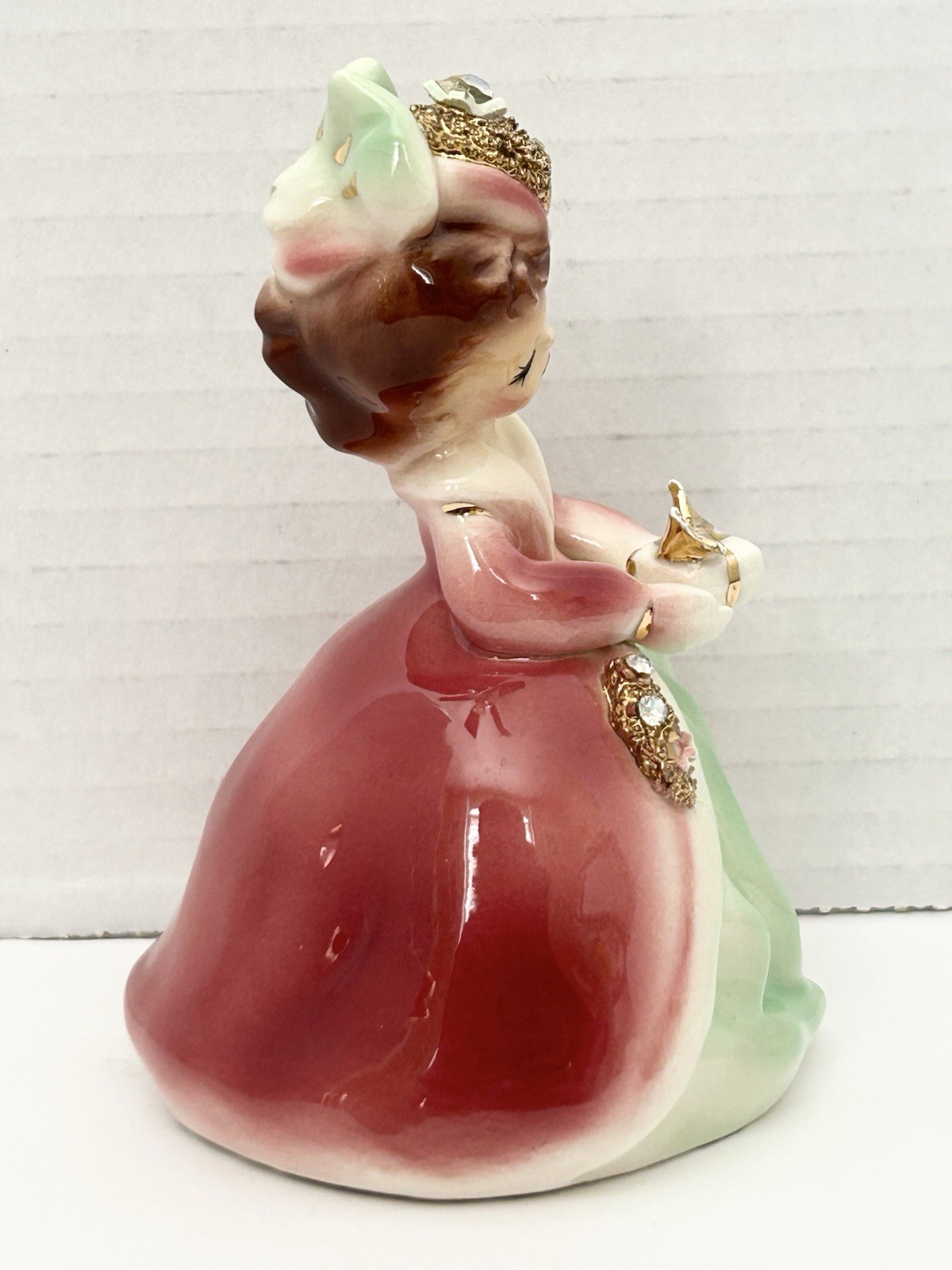 1950s Josef Originals California Little Gift Pink Girl Clear Gems Figurine