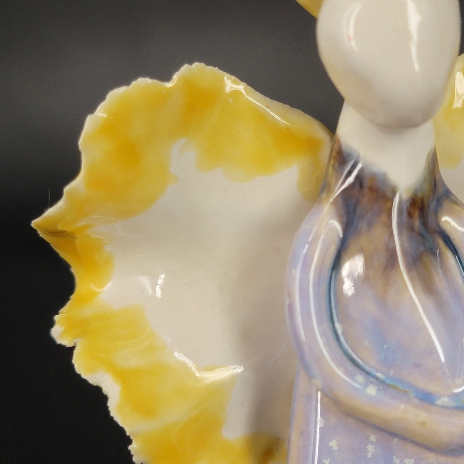 Hand Crafted Pottery Angel Figurine Free Standing 5.5″ Tall Blue Yellow