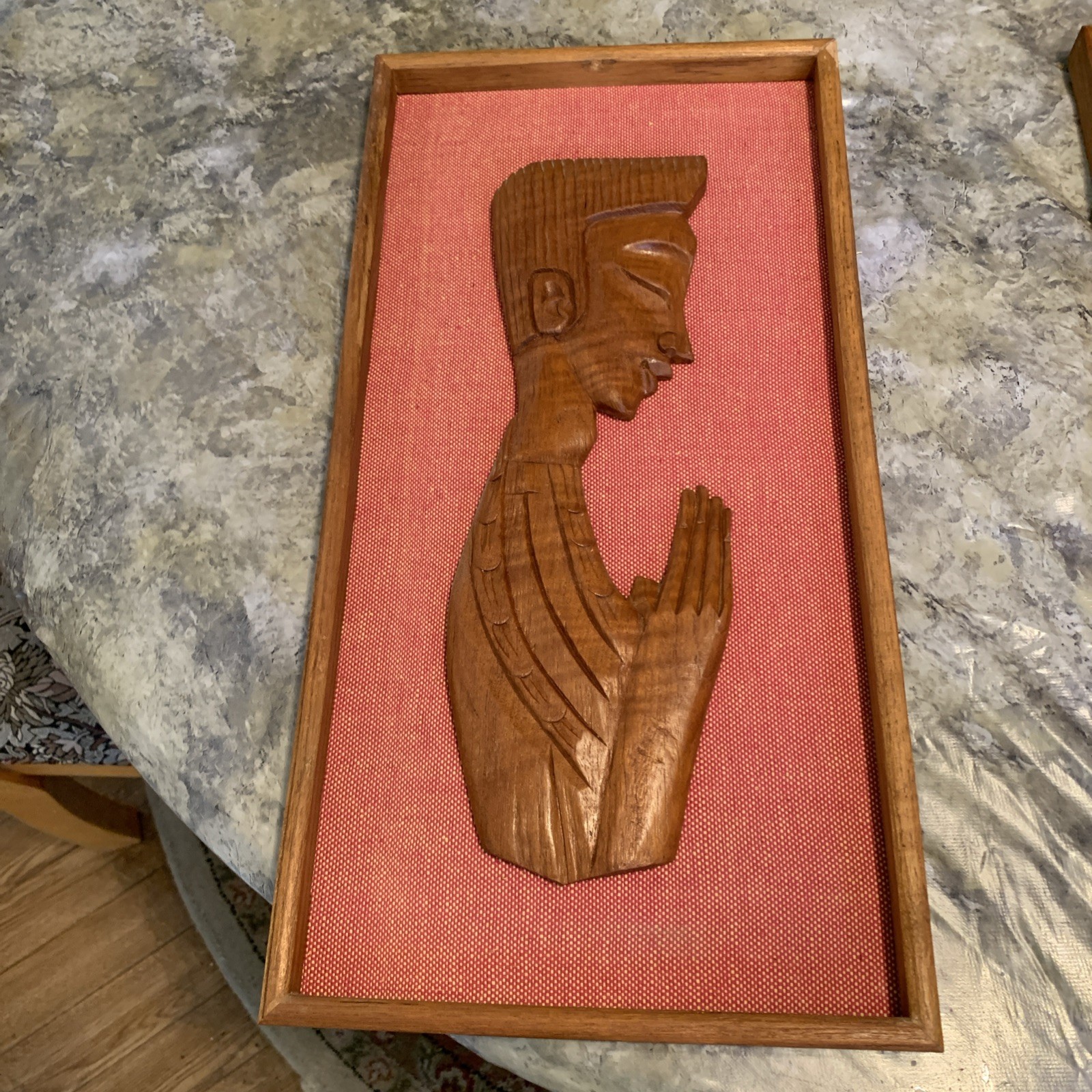 MCM Pair Of Vintage Teak Wood Carving Man And Woman Wall Art From Thailand