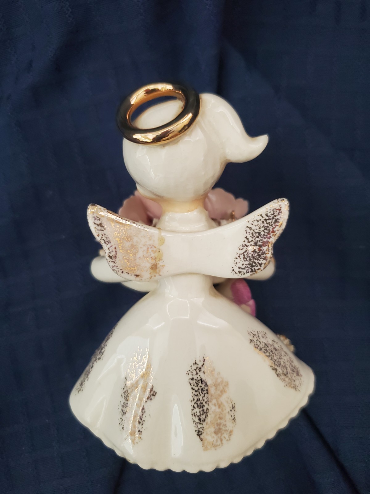 Vintage Lefton 50s Birthday Angel Figurine October Spaghetti Trim Cosmos Zircon