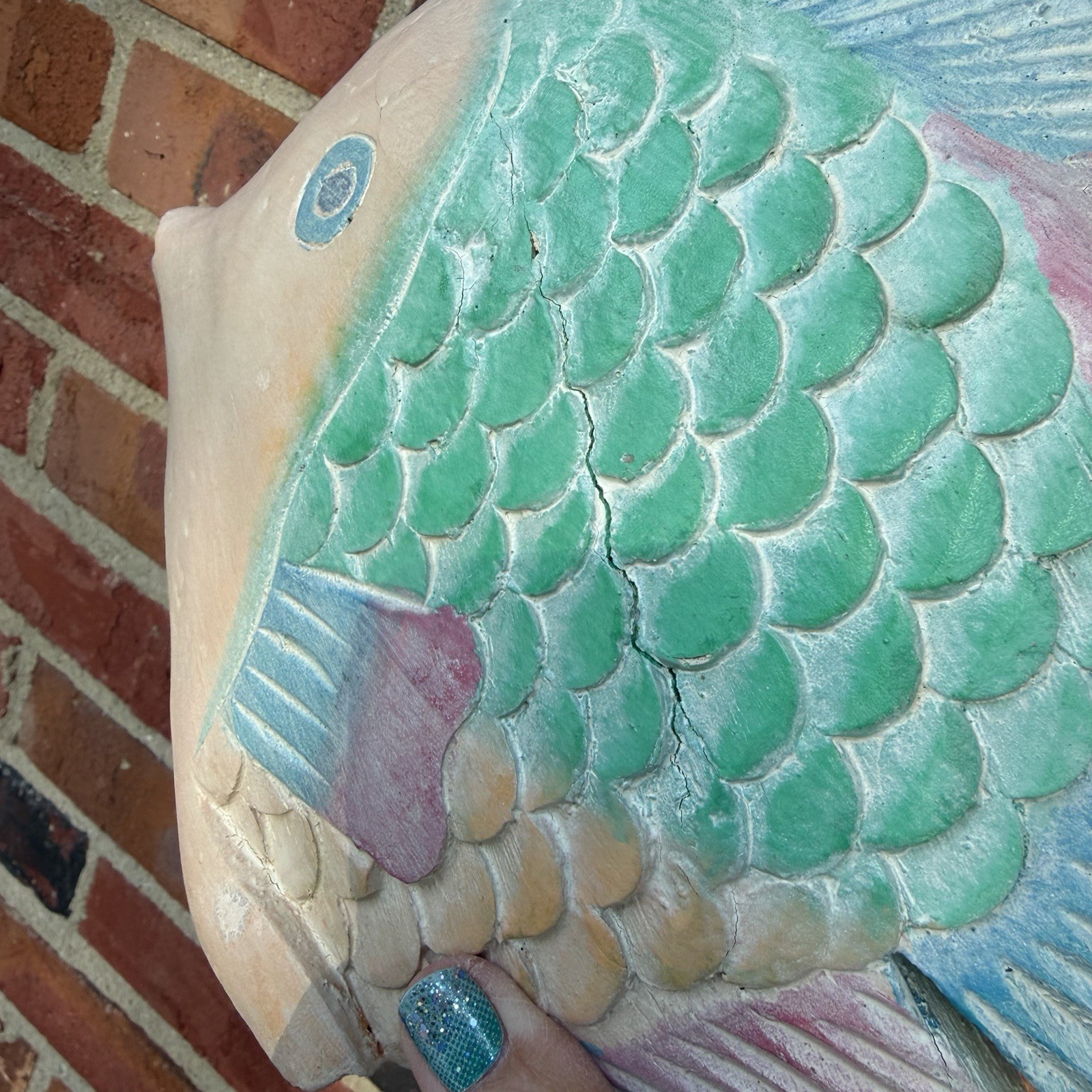 Wood Carved Tropical Fish Sculpture 10” Coastal Pastels Lightweight Nautical EUC