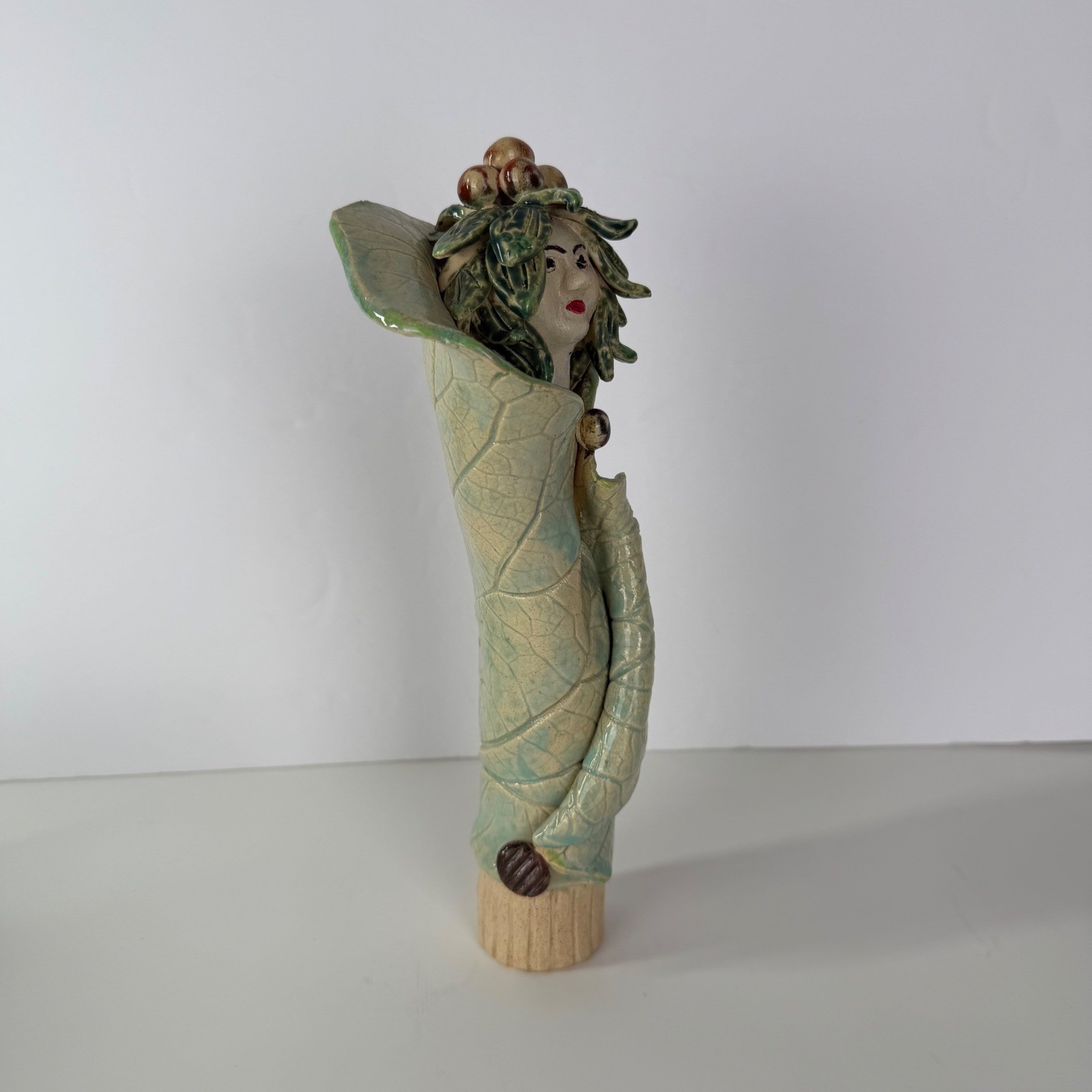 Handmade Ceramic Leaf Woman Figurine Nature Goddess Studio Pottery Sculpture 10″