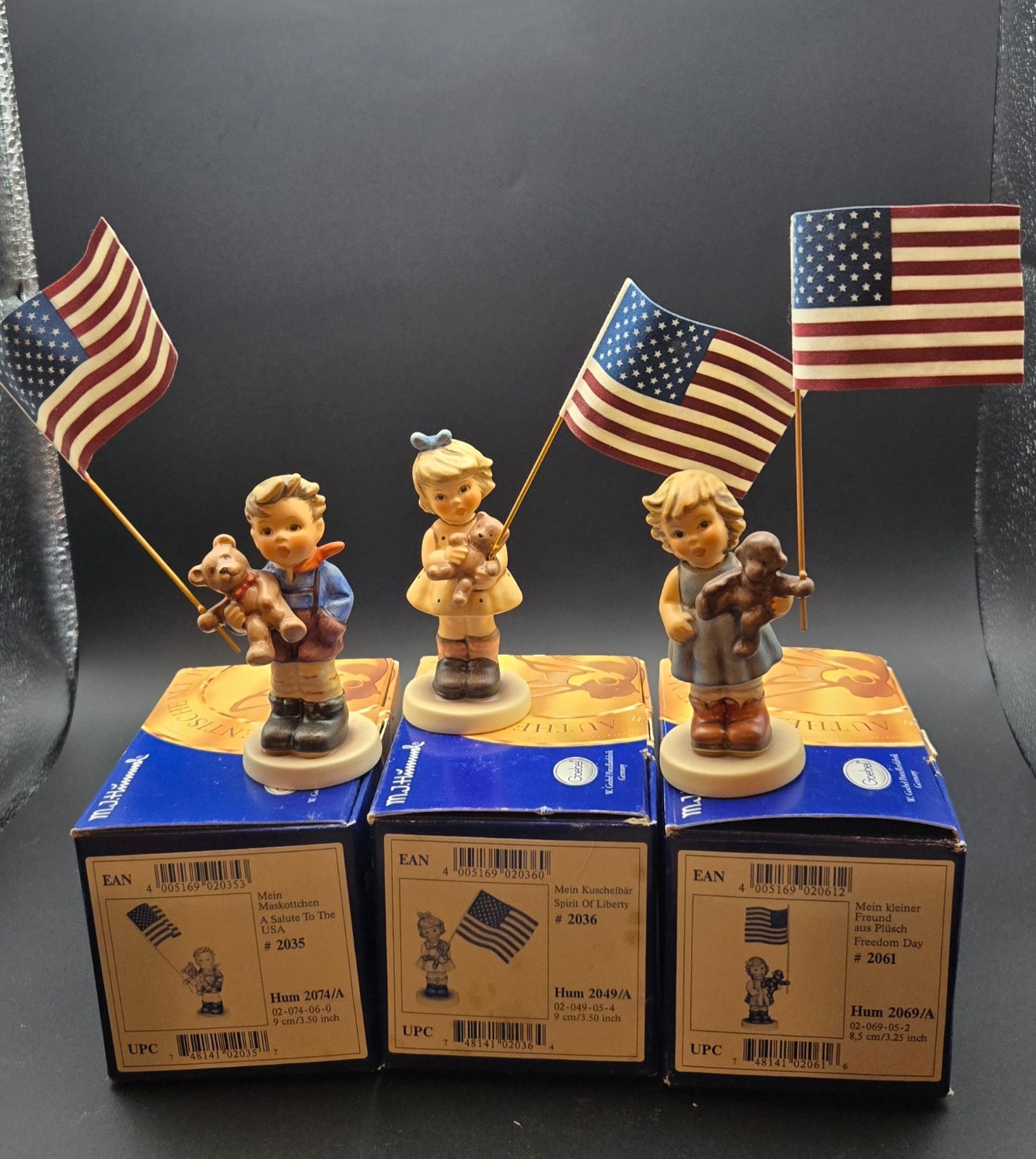 3 Hummels A Salute to the USA 2074/A Spirit of Liberty 2049/A Freedom Day 2069/A