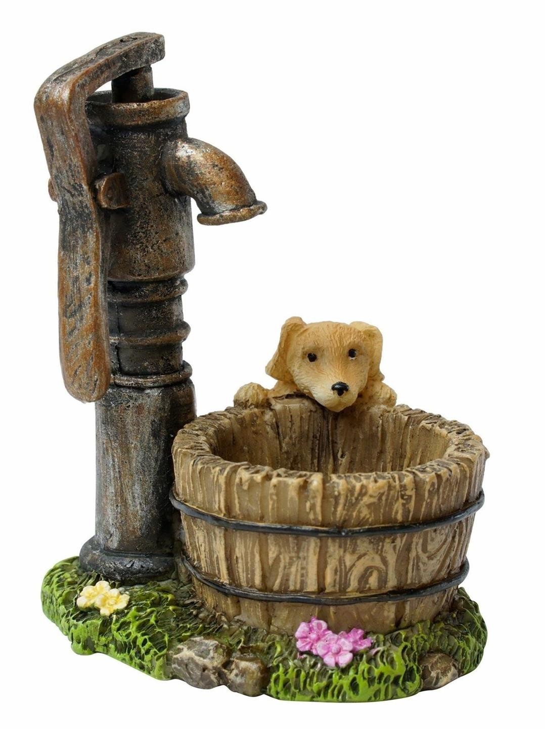 Miniature Dollhouse Fairy Garden Puppy Drinking from Water Well – Buy 3 Save $5