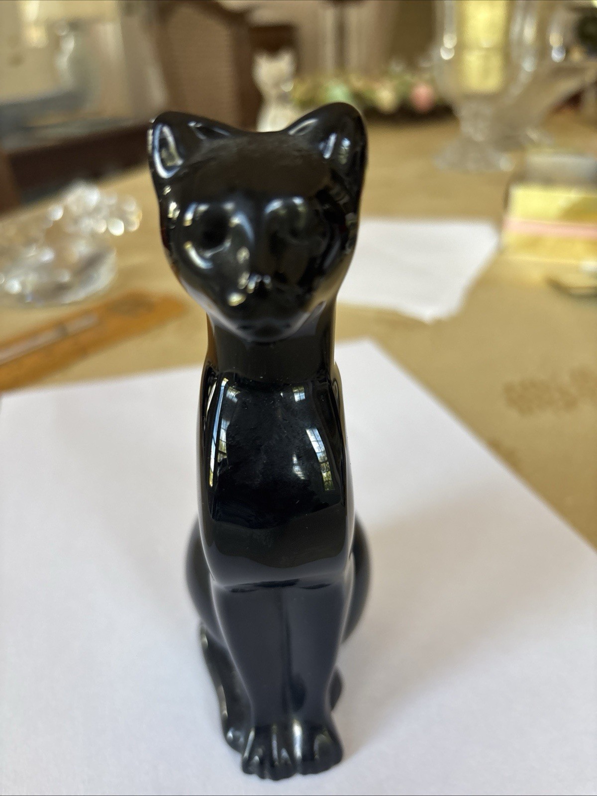Baccarat France Crystal Egyptian Black Cat Figurine 6″ tall