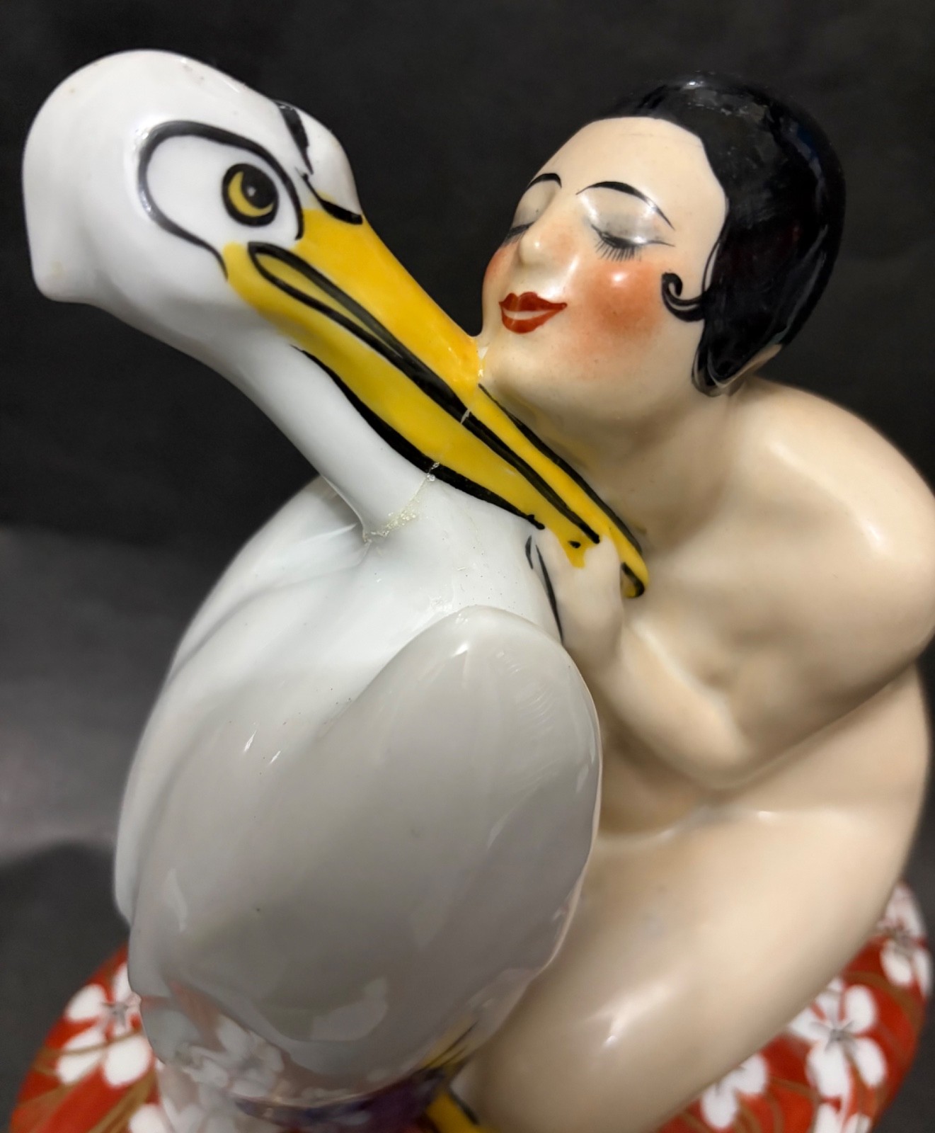 Large Art Deco Aladin France Porcelain Jewelry Chest – Nude Woman & Pelican – 11