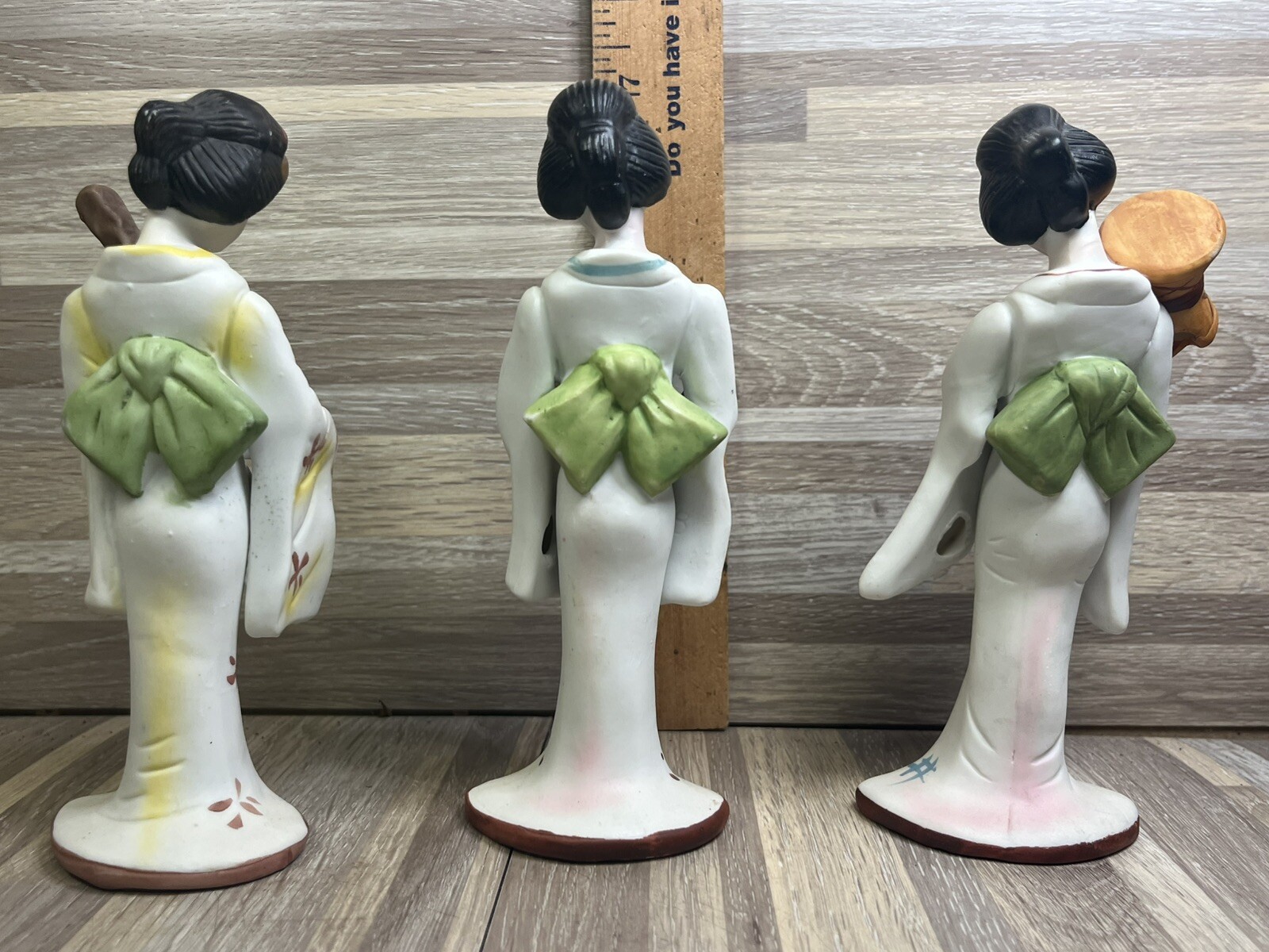 LOT OF 3 VTG Porcelain Bisque Painted Asian Ladys Playing Instruments Giesha’s