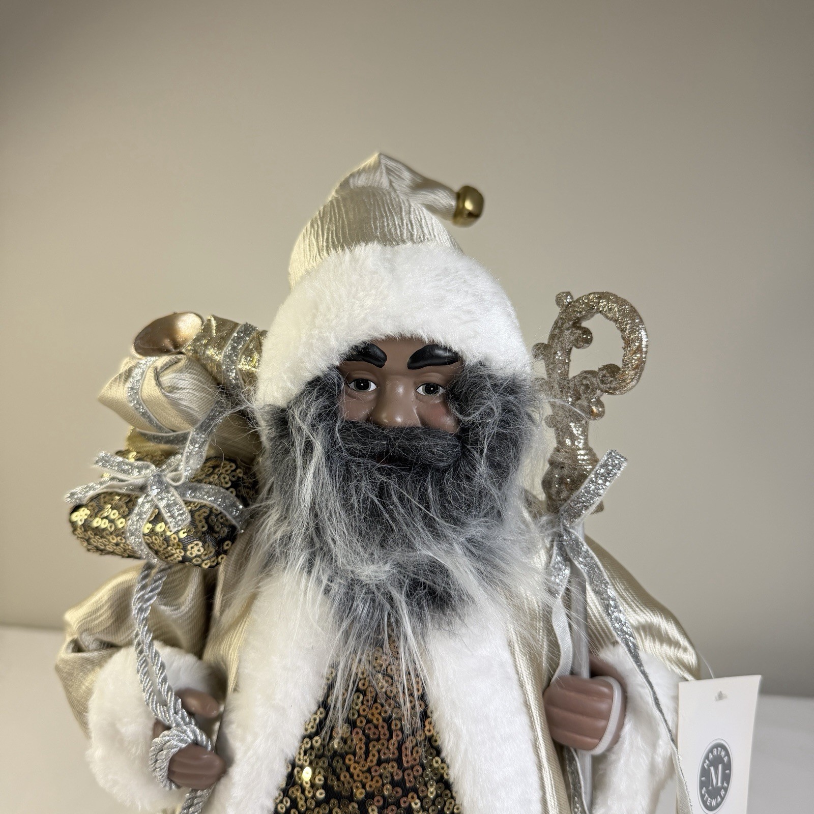 Martha Stewart 19″ African American Gold Silver Fur Santa Figurine New Holiday
