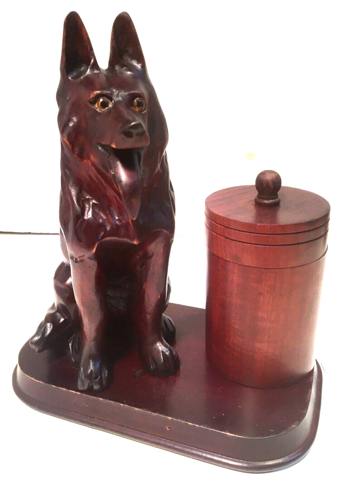 ANTIQUE BLACK FOREST SWISS WOOD CARVED COLLIE DOG BOX-HUMIDOR STAND