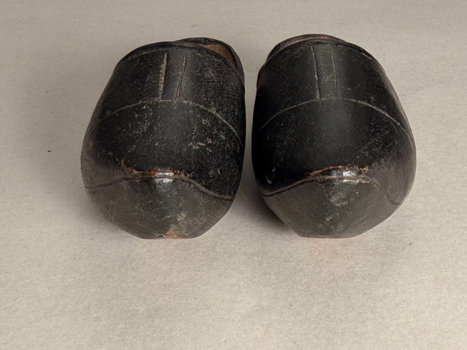 Unique Pair Of Miniature Hand Carved Wooden Clog Shoes 4” Long. 1 1/2” Tall.